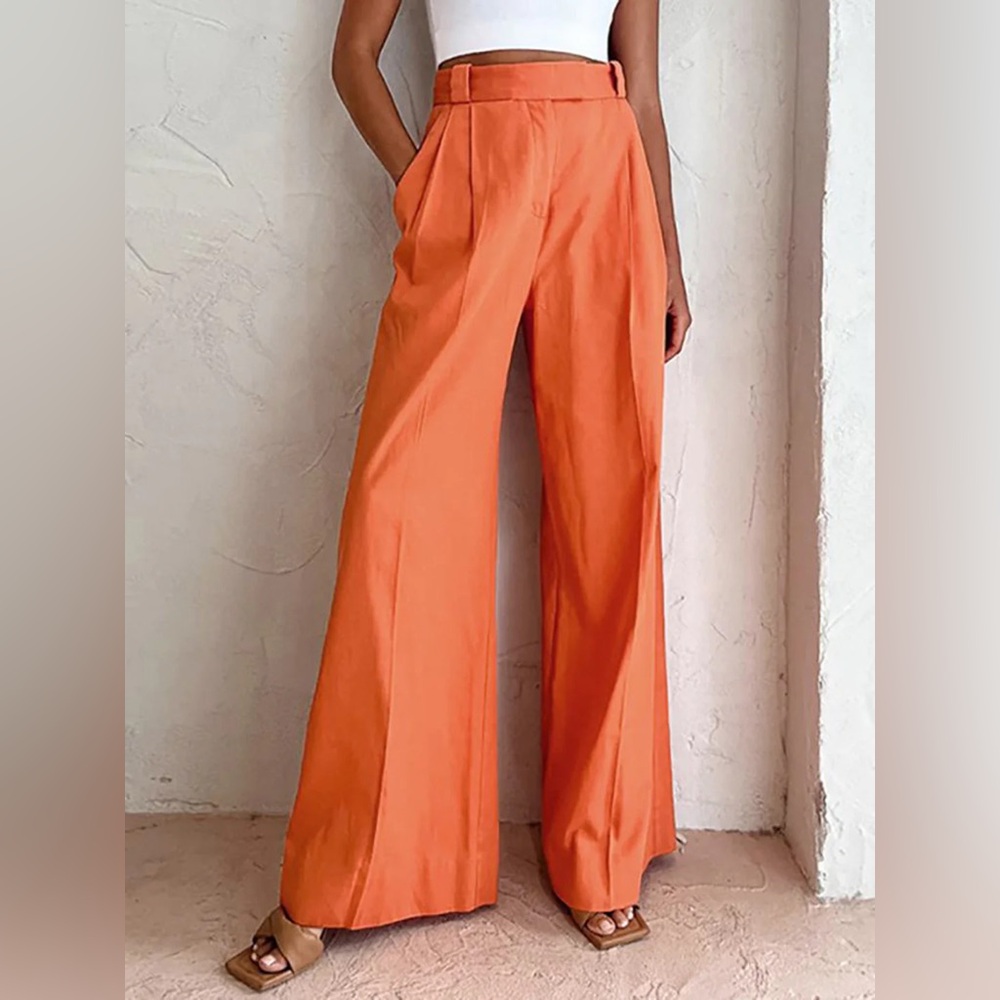 Commense Orange Wide-Leg High-Waist Trousers